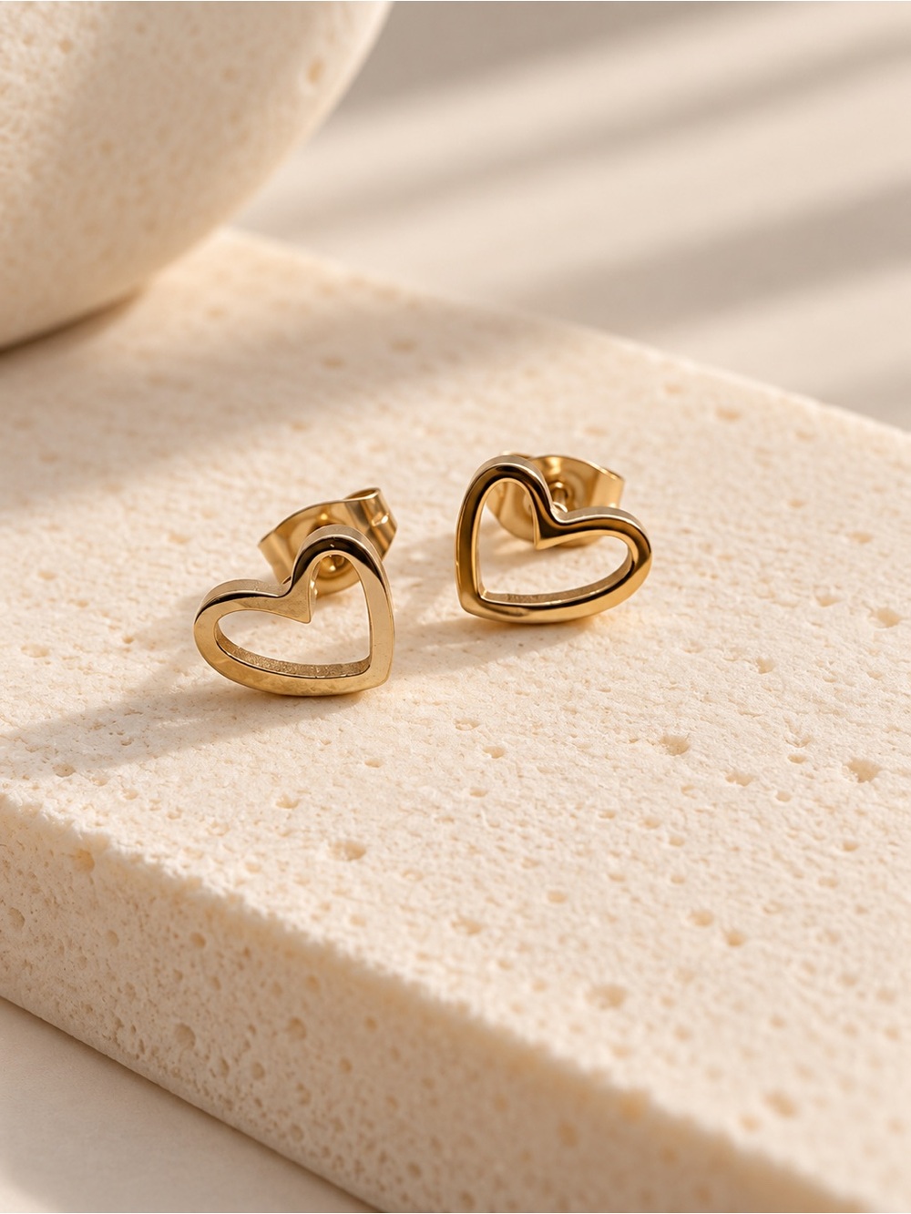 Gold Plated Heart Outline Stud Earrings - Women's Jewelry